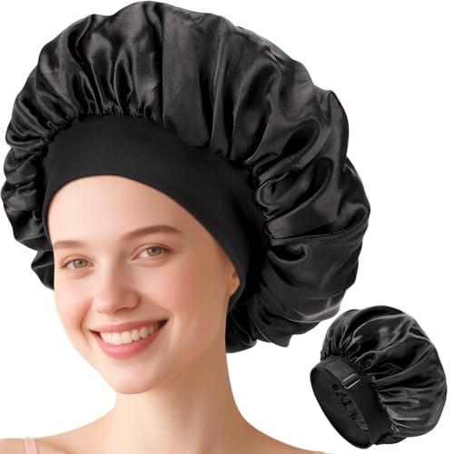 Verstellbare Schlafhaube aus Seide, doppellagig, große Satin-Hauben für Damen und Herren, Dreadlocks, Zöpfe, lockiges Haar, Dusche Verstellbare Schlafhaube aus Seide, doppellagig, große Satin-Hauben für Damen und Herren, Dreadlocks, Zöpfe, lockiges Haar, Dusche von JOLYEAK