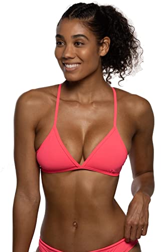 JOLYN Triangel-Bikinioberteil mit Schnürung am Rücken, athletisches Oberteil für Wettkampfschwimmen, Rettungsschwimmen, mittlere Abdeckung, Damen-Badeanzug-Oberteil, Knallpink (Hot Pink), XS von JOLYN