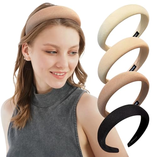 Breite Stirnbänder für Damen, weich, gepolstert, rutschfest, dicke Stirnbänder für Mädchen, Einheitsgröße, 4 Stück Breite Stirnbänder für Damen, weich, gepolstert, rutschfest, dicke Stirnbänder für Mädchen, Einheitsgröße, 4 Stück von JOMA-E Shop