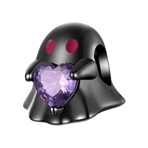 Geister-Charm aus S925er-Sterlingsilber mit violetten Zirkoniasteinen, kompatibel mit europäischen Armbändern, einzigartiger Halloween-Schmuck Geister-Charm aus S925er-Sterlingsilber mit violetten Zirkoniasteinen, kompatibel mit europäischen Armbändern, einzigartiger Halloween-Schmuck von JOME