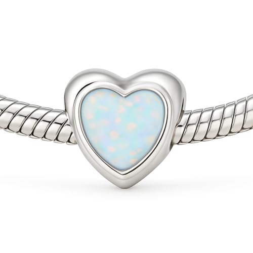 JOME Charm Herz mit Opal aus 925er Silber – Bead kompatibel mit europäischen Armbändern – Romantischer Glanz & mehrfarbiger Schimmer von JOME
