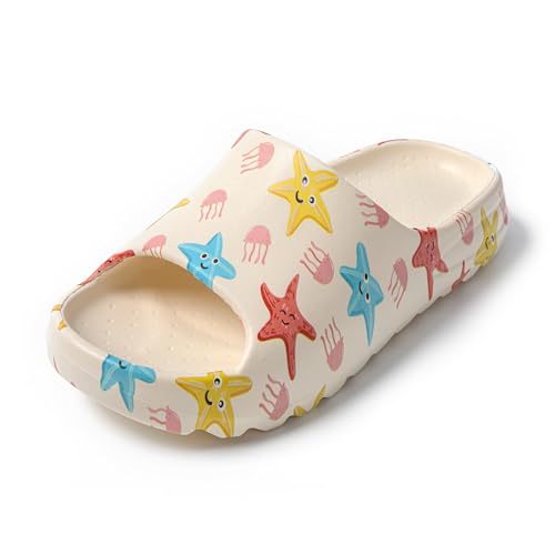 JOMIX Badelatschen Damen Hausschuhe Sommer Pantoletten Mädchen Dusch und Badeschuhe Eva Leichte Slippers Badeschlappen (Seestern und Qualle, 38/39 EU) von JOMIX