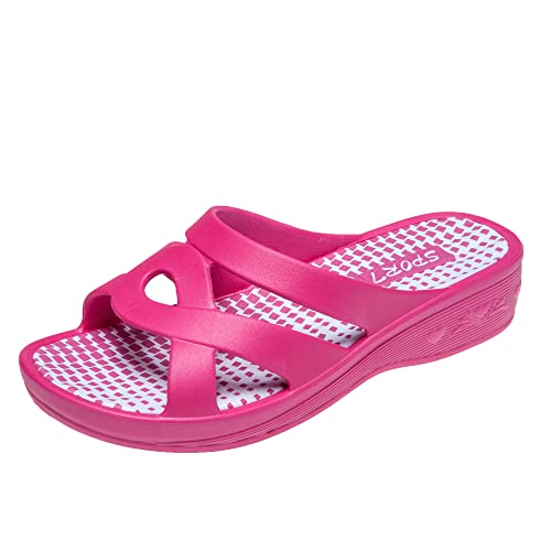 JOMIX Badelatschen Damen Schlappen Sommer Blumenmuster Fußbett Sandalen Badeschlappen Damen Bunt Meer Pool Strand Schwimmen Indoor Outdoor (02 Fuchsia Größe Klein 1 Nummer, 38 EU) von JOMIX