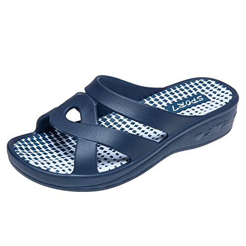 JOMIX Badelatschen Damen Schlappen Sommer Blumenmuster Fußbett Sandalen Badeschlappen Damen Bunt Meer Pool Strand Schwimmen Indoor Outdoor (02 Marine Größe Klein 1 Nummer, 36 EU) von JOMIX