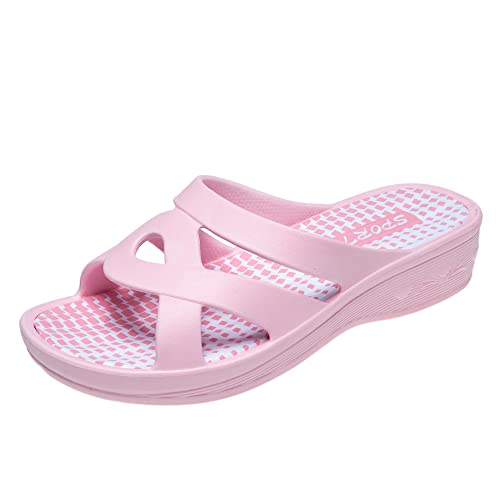 JOMIX Badelatschen Damen Schlappen Sommer Blumenmuster Fußbett Sandalen Badeschlappen Damen Bunt Meer Pool Strand Schwimmen Indoor Outdoor (02 Rosa Größe Klein 1 Nummer, 41 EU) von JOMIX