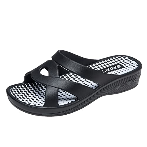 JOMIX Badelatschen Damen Schlappen Sommer Blumenmuster Fußbett Sandalen Badeschlappen Damen Bunt Meer Pool Strand Schwimmen Indoor Outdoor (02 Schwarz Größe Klein 1 Nummer, 37 EU) von JOMIX