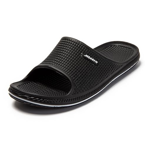 JOMIX Badelatschen Herren Sommer Badeschlappen Atmungsaktiv Slides Sandalen Meer Pool Strand Schwimmen Hausschuhe Leichte Pantoletten Indoor Outdoor (Schwarz, 42 EU) von JOMIX