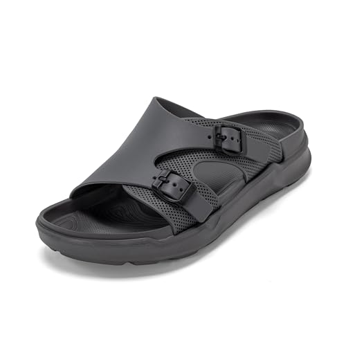 JOMIX Badelatschen Herren - Sommer rutschfeste Badeschuhe Weicher Sandalen Hausschuhe Slippers mit Verstellbar Schnalle Strand Meer Schwimmbad MEB250166 (Dunkelgrau, 43EU) von JOMIX