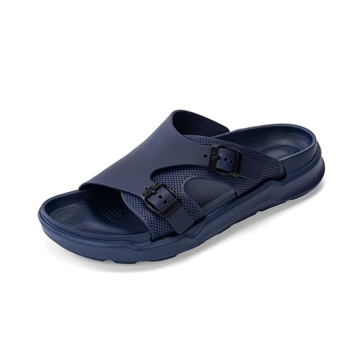 JOMIX Badelatschen Herren - Sommer rutschfeste Badeschuhe Weicher Sandalen Hausschuhe Slippers mit Verstellbar Schnalle Strand Meer Schwimmbad MEB250166 (Marine, 42EU) von JOMIX