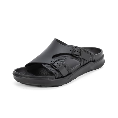JOMIX Badelatschen Herren - Sommer rutschfeste Badeschuhe Weicher Sandalen Hausschuhe Slippers mit Verstellbar Schnalle Strand Meer Schwimmbad MEB250166 (Schwarz, 43EU) von JOMIX