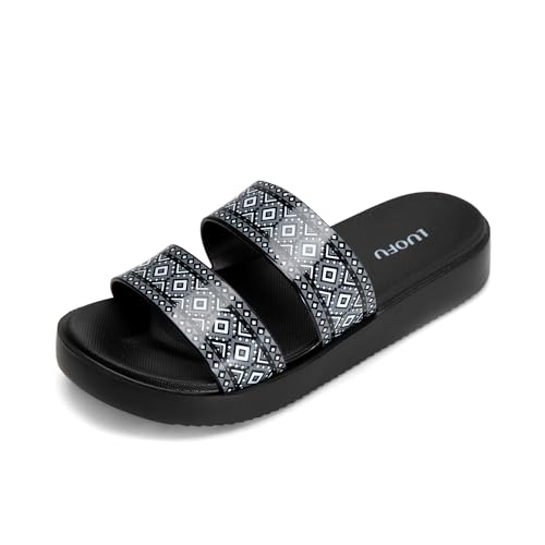 JOMIX Badeschuhe Damen - Sommer Badeschlappen Bequeme rutschfeste Slipper Hausschuhe Leicht Badelatschen Indoor Outdoor SD9070 (Schwarz, 40EU) von JOMIX