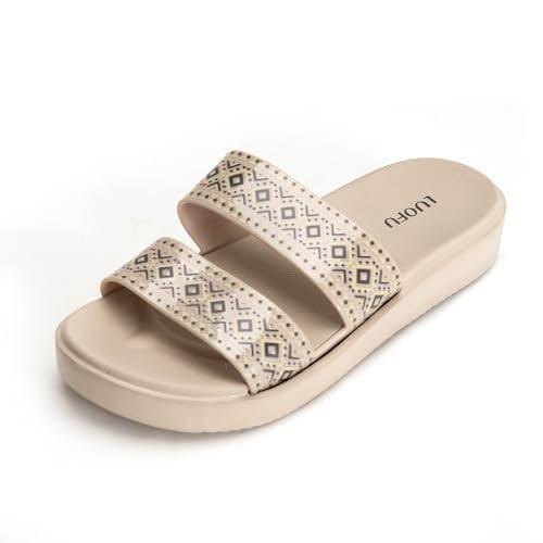 JOMIX Badeschuhe Damen - Sommer Badeschlappen Bequeme rutschfeste Slipper Hausschuhe Leicht Badelatschen Indoor Outdoor SD9070 (Beige, 39EU) von JOMIX