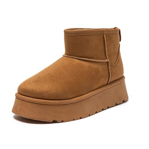 JOMIX Biker Boots Winter Damen Gefüttert Stiefeletten Winterschuhe Damen Rutschfest Sohle Stiefel Outdoor Boots Wanderschuhe (Braun 37 EU, MD9767) von JOMIX