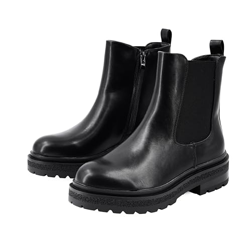 JOMIX Biker Boots Winter Damen Gefüttert Stiefeletten Winterschuhe Damen Rutschfest Sohle Stiefel Outdoor Boots Wanderschuhe (Schwarz 37 EU, AX24201) von JOMIX