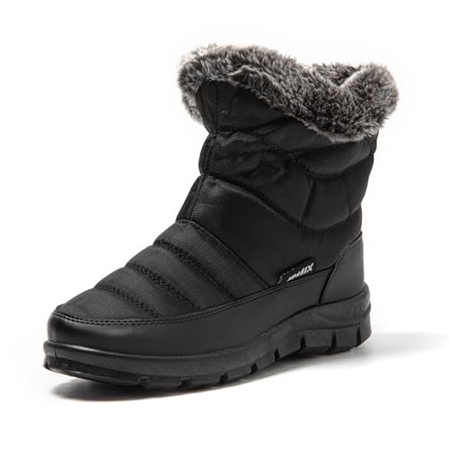 JOMIX Biker Boots Winter Damen Gefüttert Stiefeletten Winterschuhe Damen Rutschfest Sohle Stiefel Outdoor Boots Wanderschuhe (Schwarz 37 EU, MD9543) von JOMIX