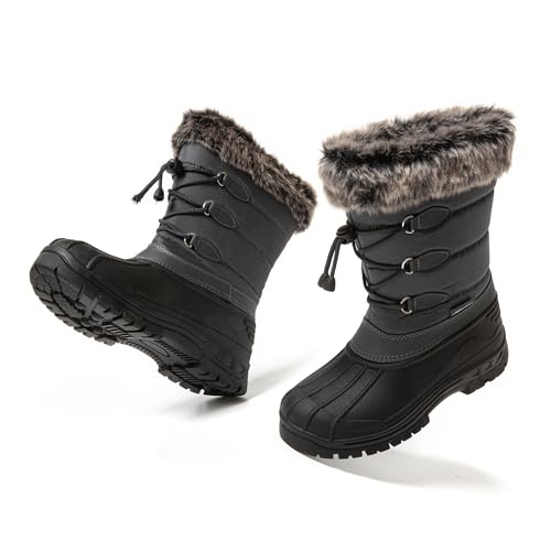 JOMIX Biker Boots Winterschuhe Gefüttert Stiefel Damen Winter Schuhe Stiefel Schneestiefel Wanderschuhe Wasserdicht (Grau 36 EU, MD1005) von JOMIX
