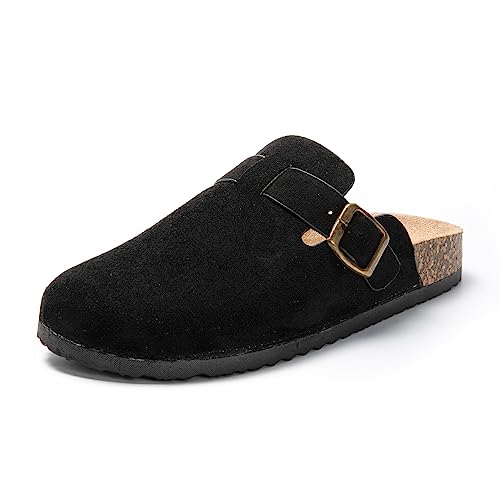 JOMIX Clogs Damen Pantoletten Bequeme Hausschuhe Elegant Geschlossen Sommer Gartenschuhe mit Kork Fußbett (Schwarz, 37 EU) von JOMIX