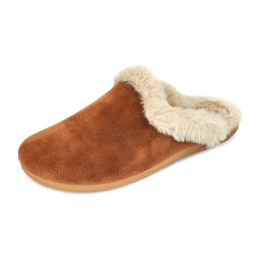 JOMIX Clogs Damen Winter Lammfell Hausschuhe Warme Plüsch Puschen Bequeme Gefüttert Pantoffeln rutschfeste Gummisohle Hausclogs Elegant Indoor Slippers Made in Spanien (MD2417, Braun, 40 EU) von JOMIX