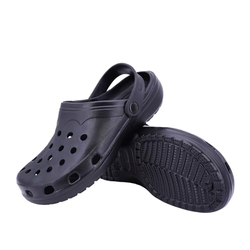 JOMIX Clogs Herren Pantoletten Gartenschuhe Leichte Gummi Eva Gartenclogs rutschfest Arbeitsclogs Massage Fußbett Arbeitsschuhe Pool Meer Strand (PU7884, Schwarz, 42 EU) von JOMIX