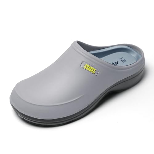 JOMIX Clogs Herren Pantoletten Sommer Gartenschuhe Leichte Medizinische Arbeitsschuhe kochschuhe rutschfest Gummi Gartenclogs Elegant Sanitär Hausschuhe Leichte Eva Slipper (Grau, 44 EU) von JOMIX