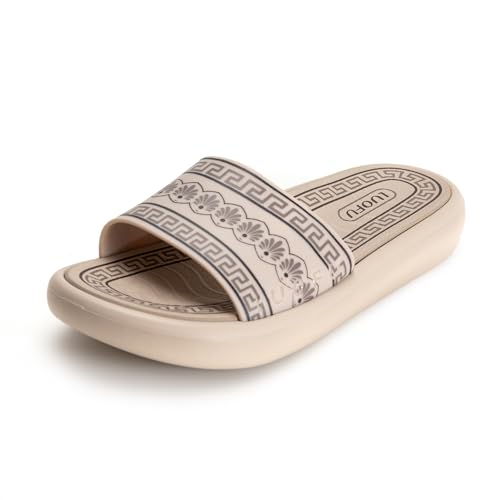JOMIX Damen Badelatschen - Sommer Rutschfest Badeschuhe Badeschlappen Hausschuhe Slipper Indoor Outdoor SD9075 (Beige, 39EU) von JOMIX