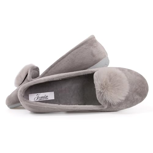 JOMIX Winter Mokassins Damen Elegante Loafers Spanische Warme Plüsch Hausschuhe Slippers Indoor (Silber Ball, 40 EU) von JOMIX