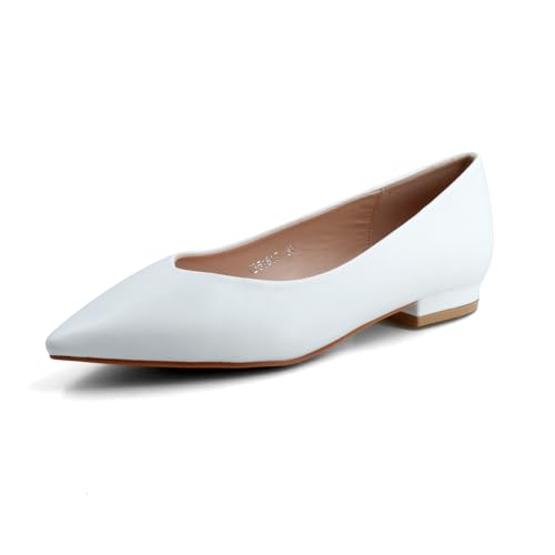 JOMIX Damen Ballerinas mit Spitzem Klassische Zehenbereich Flache Schuhe Elegant Ballettschuhe Bequeme Hochzeit (VB51817, Weiß, 39 EU) von JOMIX