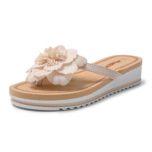 JOMIX Dusch & Badeschuhe Badelatschen Leicht Blumen Zehentrenner Damen Bequeme Badelatschen Sommer Strand Schwimmen (Beige, 38 EU, SD9332) von JOMIX