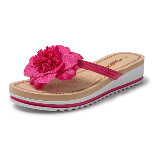 JOMIX Sandalen Damen Badeschuhe Sommer Damen-Zehentrenner Badeschlappen Blumen Strandschuhe Badepantolette (Rose, 40 EU, SD9332) von JOMIX