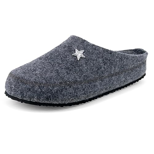 JOMIX Damen Clog Filzclog Winter Flache Pantoffeln Lässige Slippers Elegante Hausclog Hausschuhe Indoor Outdoor (Dunkelgrau Größe Klein 1 Nummer, 38 EU) von JOMIX