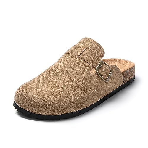 JOMIX Clogs Damen Pantoletten Bequeme Hausschuhe Elegant Geschlossen Sommer Gartenschuhe mit Kork Fußbett (Beige, 37 EU) von JOMIX