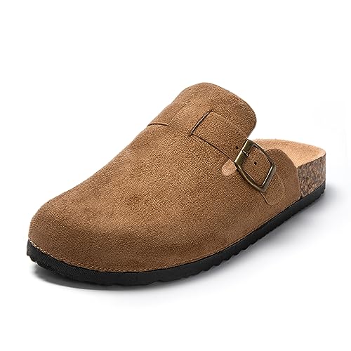 JOMIX Clogs Damen Pantoletten Bequeme Hausschuhe Elegant Geschlossen Sommer Gartenschuhe mit Kork Fußbett (Braun, 37 EU) von JOMIX