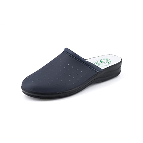JOMIX Damen Clogs Pantoletten Berufsschuhe Kochschuhe Bequeme Sanitär-Clogs Medizinische Gartenschuhe Leder Fußbett (01 Blau, 40 EU) von JOMIX