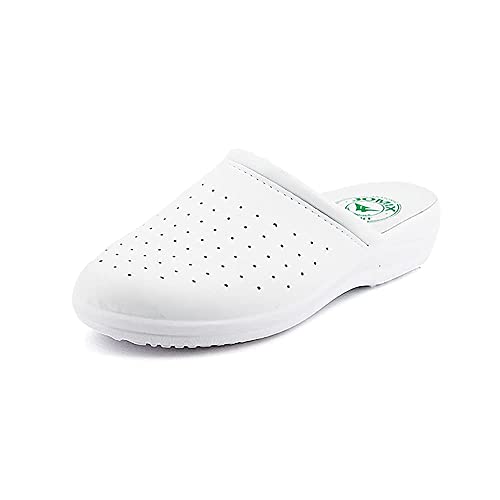 JOMIX Orthopädische Sandalen Damen Clogs Weiß Pantoletten Berufsschuhe Kochschuhe Bequeme Sanitär-Clogs Medizinische Clogs Gartenschuhe (01 Weiß Größe Klein 1 Nummer, 36 EU) von JOMIX