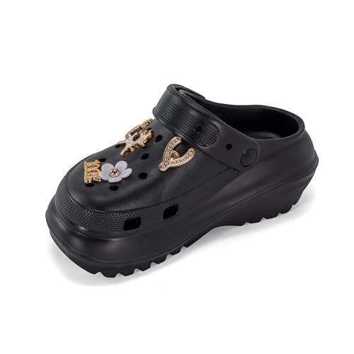 JOMIX Damen Clogs - Sommer Gartenclogs Gartenschuhe Leicht Gummischuhe Bequeme Garten Hausschuhe Badelatschen Strand Schuhe Sandalen WEG250501 (Schwarz, 37EU) von JOMIX
