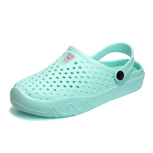 JOMIX Damen Clogs Sommer Gummi Eva Hausschuhe Meer Strand Pool Schwimmen Slipper Atmungsaktiv Badeschlappen rutschfeste Gartenclogs Weich Schlappen (WEG250143-0, Hellblau, 36/37 EU) von JOMIX