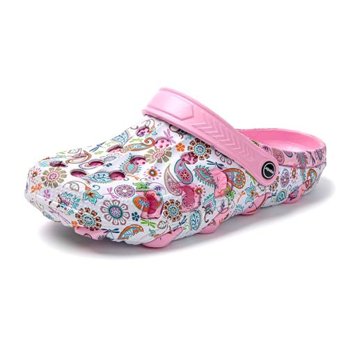 JOMIX Damen Clogs mit Fußbett Sommer Bunte Gartenschuhe Arbeitsclogs Anti-Rutsch Leicht Gummi Hausschuhe Pantoletten Wandern Meer Strand Pool (Rosa, 41EU, SD9440) von JOMIX