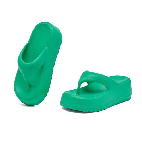 JOMIX Damen Flip Flops Rutschfest Zehentrenner Sommer Dicke Sole Badelatschen EVA Leicht Badeschlappen Strand Badeschuhe (WEI250089, Grün, 38-39EU) von JOMIX