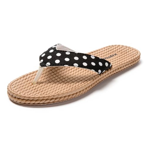 JOMIX Damen Flip Flops - Sommer Zehentrenner Strand Weiche Sandalen Geweben Strand Hausschuhe Schlappen SD9261 (Schwarz, 36EU) von JOMIX