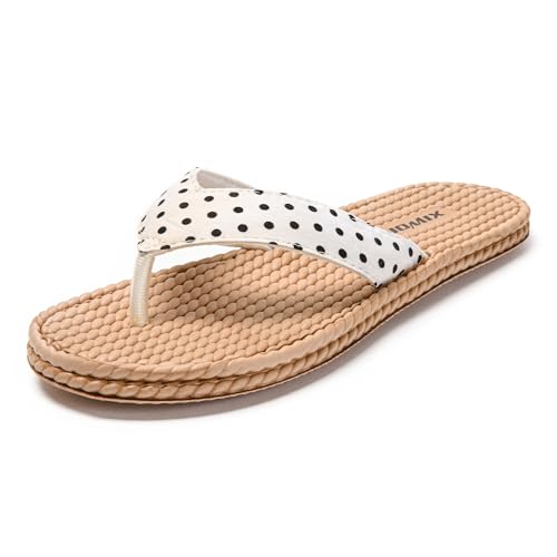 JOMIX Damen Flip Flops - Sommer Zehentrenner Strand Weiche Sandalen Geweben Strand Hausschuhe Schlappen SD9261 (Weiß, 40EU) von JOMIX