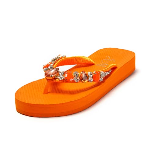 JOMIX Slim Slipper Flip Flop Wasserfest Badepantolette Hausschuhe Slippers Sommer Zehentrenner Damen Weiches Fußbett (Orange, 37 EU, SD9145) von JOMIX