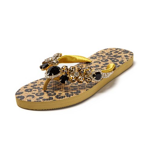 JOMIX Flip Flops Damen Hausschuhe Badeschuhe Pantoffeln Badeschlappen Strand Damen-Zehentrenner Beaumarchais (Leopard, 38 EU, SD9145) von JOMIX