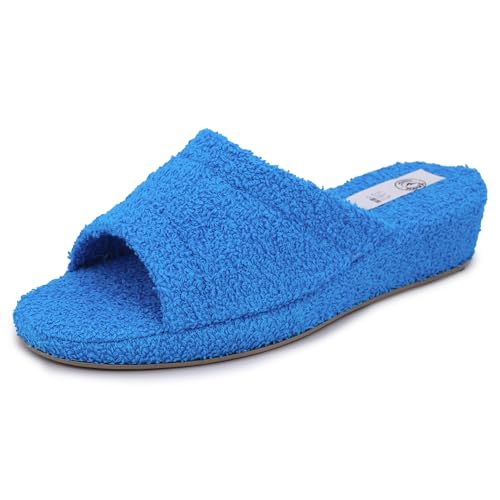 JOMIX Sommer Frottee Slipper Hausschuhe DamenWeiche Keilabsatz Medizinischer Slippers Warme Plüsch Pantoffeln Mädchen (Hellblau 36 EU, ITD1576) von JOMIX