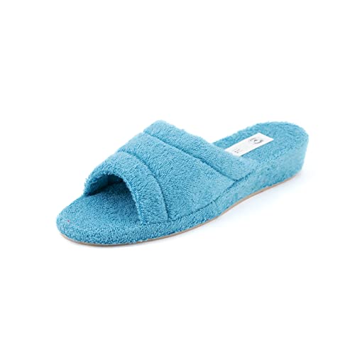 JOMIX Frottee Hausschuhe Damen Weiche Keilabsatz Pantoffeln Bequeme Einfarbige Slipper Indoor (Hellblau Größe Klein 1 Nummer, 39 EU) von JOMIX