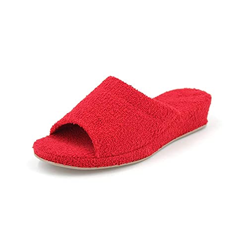 JOMIX Frottee Slipper Damen-Hausschuhe Warme Plüsch Pantoffeln Bequeme Slippers Rutschfeste Puschen Orthopädische Hausschuhe Indoor (Rot 41 EU, ITD1576) von JOMIX