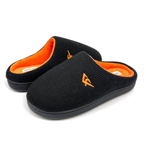 JOMIX Damen-Hausschuhe Warme Plüsch Gefüttert Pantoffeln 45 Bequeme Slippers Rutschfeste Puschen Schuhe (Schwarz Orange 45EU, X009) von JOMIX