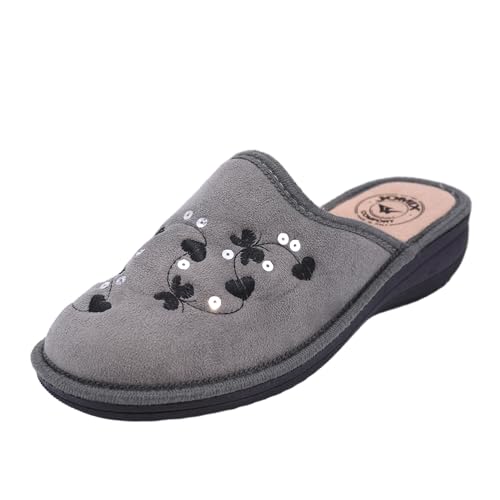 JOMIX Hausschuhe Damen Bequem Leise Pantoffeln Winter Warm Geschlossener Orthopädisch Anatomische für Senioren ältere Gummisohle für Parkett Fliesen Hergestellt in Italien ITD2413 Grau 38 von JOMIX