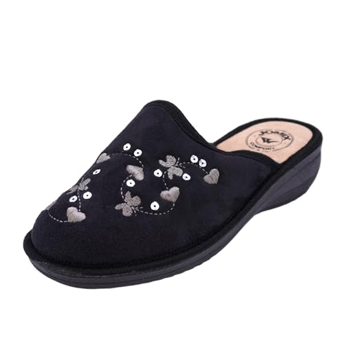 JOMIX Hausschuhe Damen Bequem Leise Pantoffeln Winter Warm Geschlossener Orthopädisch Anatomische für Senioren ältere Gummisohle für Parkett Fliesen Hergestellt in Italien ITD2413 Schwarz 39 von JOMIX