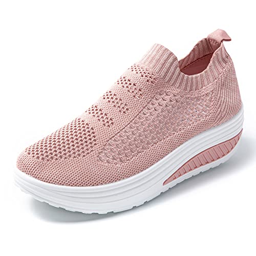 JOMIX Damen Laufschuhe Slip On Walkingschuhe Abrollschuhe Atmungsaktive Sportschuhe Turnschuhe Sportlicher Sneaker Fitness Gym (02 Rosa, 38) von JOMIX