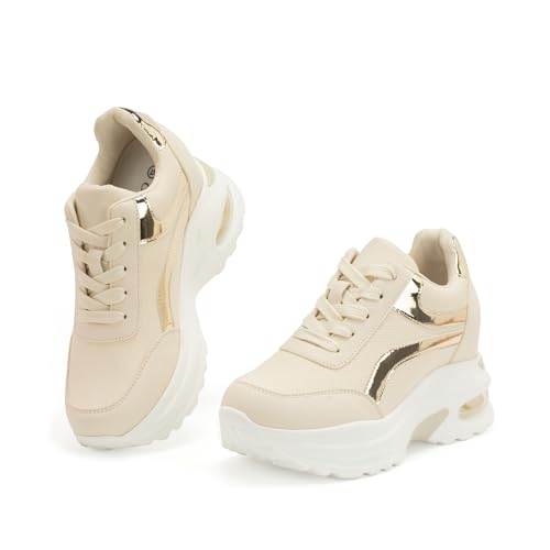 JOMIX Damen Laufschuhe - Sportschuhe Straßenlaufschuhe mit Luftpolster Dicke Sohle Walkingschuhe Dämpfung Turnschuhe Joggingschuhe Sneaker WCC250132 (Beige, 38EU) von JOMIX